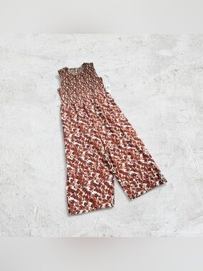 Calvin Klein Rust Floral Smocked Wide-Leg Jumpsuit